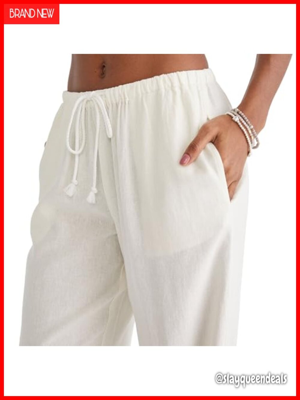 Pull-On Linen Blend Wide Leg Pants with Pockets - Picture 3 of 4